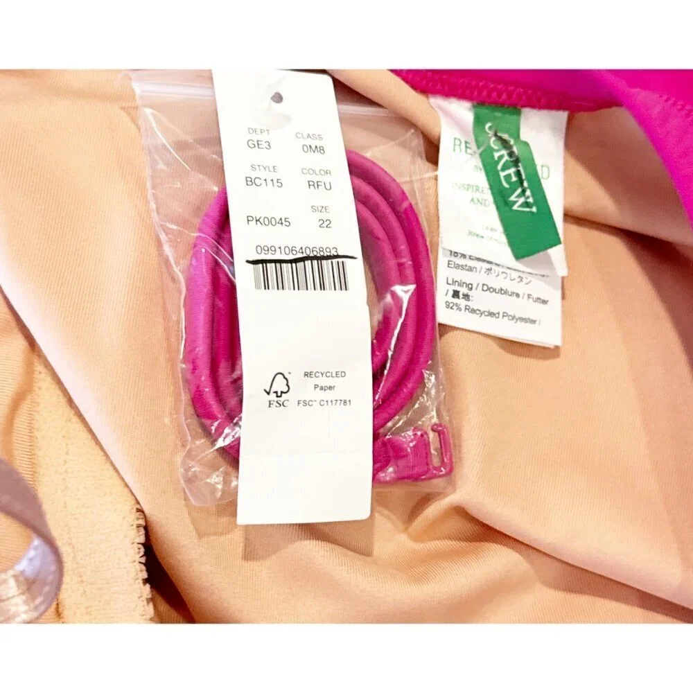 J. Crew Fuchsia Pink Ruched Sweetheart One Piece Swimsuit Size 22